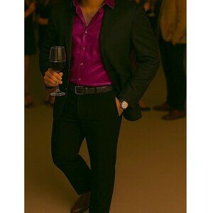 BELLISSIMO Slim Fit Dress Shirt - Pink Size M/M